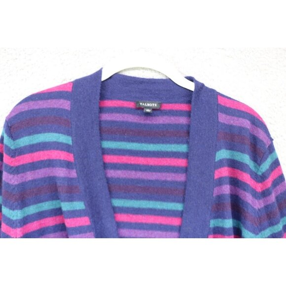 Talbots Long Sleeve Open Cardigan-Lamb's Wool-Stripes-Size Medium - Picture 5 of 11